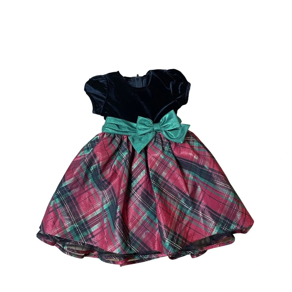 Bonnie Baby Christmas‎ Dress with black velvet and red and green plaid NWT 24mo
